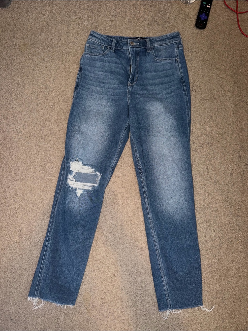 Hollister Distressed Straight-Leg Jeans in Medium Blue